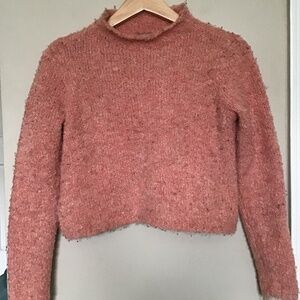 Aerie Extra Small Cropped Mockneck Pink Chunky Sweater